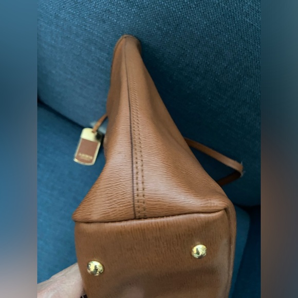 Lauren Ralph Lauren Gorgeous Camel Brown Canvas Leather Medium Shoulder Tote Bag - Picture 11 of 16
